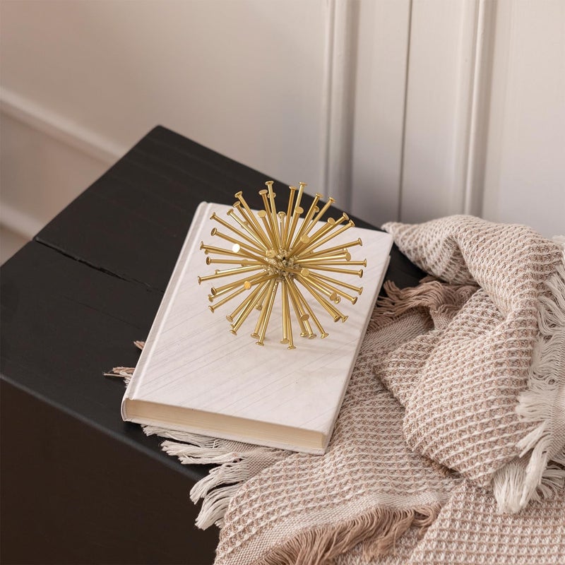 TICKCACY 4.5” Metal Spike Sphere Tabletop Decor, Gold Geometric Decorative Ball, Abstract Sculpture Table Decorations for Home, Art Decor Orb for Living Room Bedroom Office - Image 5